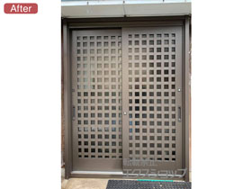 の玄関ドア リシェント玄関引戸 SG仕様 2枚建戸 ランマ無 54型（井桁格子） 施工例