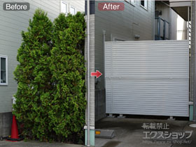 のフェンス・柵 ミエーネフェンス 目隠しルーバータイプ 2段支柱 自立建て用 施工例
