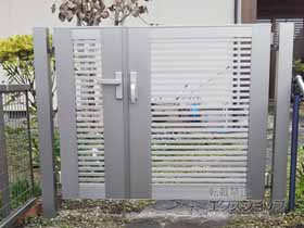 の門扉 ライシス門扉 1型 細横桟 両開き親子 柱使用 施工例