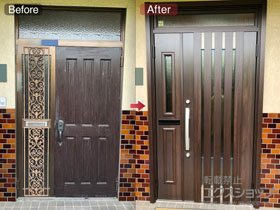 の玄関ドア リシェント玄関ドア3 断熱K2仕様 手動 親子仕様(ランマ付)R M27型 施工例