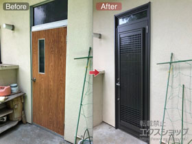 の玄関ドア リシェント勝手口ドア アルミPG仕様 ランマ付R E型 施工例