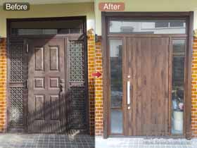 の玄関ドア リシェント玄関ドア3 断熱K4仕様 手動 両袖仕様(ランマ付)R M17型 施工例