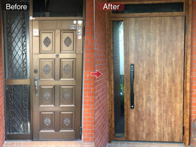 の玄関ドア リシェント玄関ドア3 断熱K4仕様 手動 片袖仕様(ランマ付)R M17型 施工例