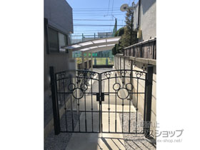 の門扉 ディズニー門扉ミッキーA型 両開き 角門柱式 施工例