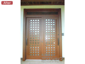 の玄関ドア リシェント玄関引戸 PG仕様 2枚建戸 ランマ付 14型(井桁格子) 施工例