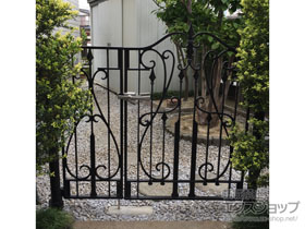 の門扉 アプローチ ルナ CL型 親子開き　吊元門柱使用 施工例