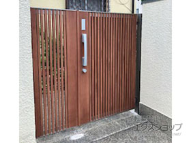 の門扉 ジオーナ門扉 B4型 両開き親子 マテリアルカラー エントリーシステム タッチキー 柱使用 施工例