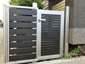 の門扉 ルシアス門扉CS04型 横太格子 片開き 複合カラー 門柱使用 施工例
