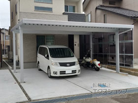 のカーポート テリオスポートIII 3000 2台用 角柱4本柱 積雪〜100cm対応＋ テリオスポートIII　サイドパネル 施工例