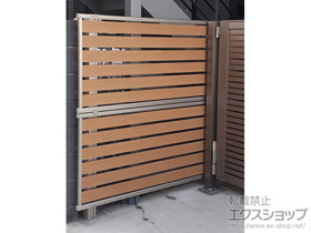 のフェンス・柵 ルシアスフェンスF04型 横板 木目カラー 2段支柱 自立建て用（パネル2段） 施工例