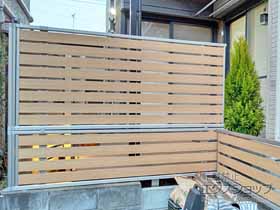 のフェンス・柵 ルシアスフェンスF04型 横板 木目カラー 2段支柱 自立建て用 施工例