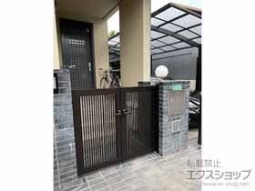 の門扉 シンプレオ門扉2型 縦格子 両開き 門柱使用 施工例