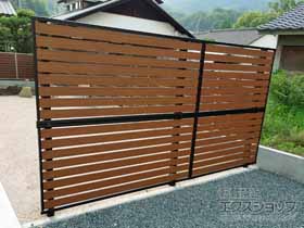 のフェンス・柵 モクアルフェンス 横板タイプ 2段支柱 自立建て用 施工例