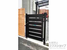 の門扉 ルシアス門扉W03型 横スリット 片開き アルミカラー 門柱使用 施工例