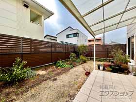 のフェンス・柵 モクアルフェンス 横板タイプ+目隠しタイプ 2段支柱 自立建て用 施工例