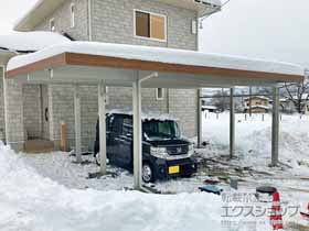 のカーポート ジーポートPro 積雪100cm対応 2台用 間口延長 6本柱 木調マテリアルカラー 施工例