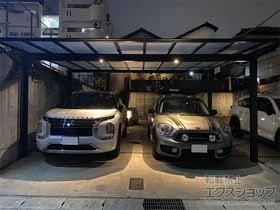 三協アルミのカーポート スカイリード 両側支持 ワイド2台用 積雪～20cm対応 施工例