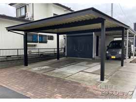 宮城県石巻市のYKKAPのカーポート ジーポートPro 積雪30cm対応 2台用 4本柱＋高意匠鼻隠し＋ダウンライト 施工例