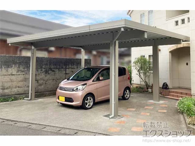 YKKAPのカーポート ジーポートPro 積雪150cm対応 2台用 間口延長 6本柱(梁2列) 施工例