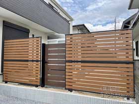 のフェンス・柵 モクアルフェンス 横板タイプ 2段支柱 自立建て用 施工例