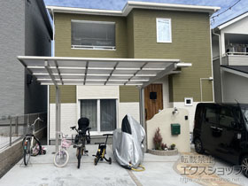 のカーポート プレシオスポート フラット型 1台用 積雪〜20cm対応+1台用 着脱式サポート 施工例