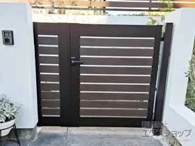 門扉 ルシアス 門扉 YS2型 横スリット 親子開き 複合色 門柱仕様 施工例