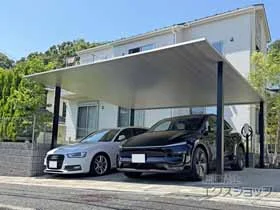 YKKAPのカーポート プレーンルーフ 600タイプ 2台用 単体セット ツートーン 積雪〜20cm対応 施工例