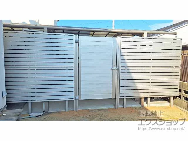 YKKAPのフェンス・柵・塀 シンプレオ フェンスYS3型 横スリット 2段支柱 自立建て用 施工例