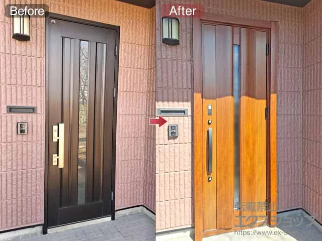 LIXIL リクシル(トステム)の玄関ドア リシェント玄関ドア3 G12型 断熱K2仕様 片開き仕様(ランマ無)外観右吊元 ※FamiLock仕様 施工例