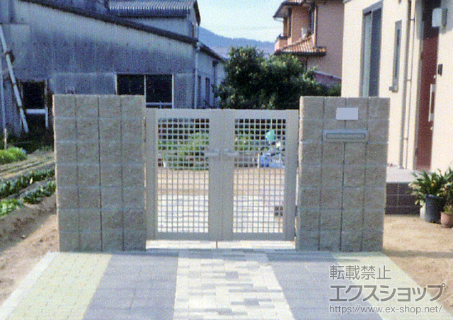 香川県高松市のの門扉 エクスライン門扉3型　両開き　門柱仕様 施工例