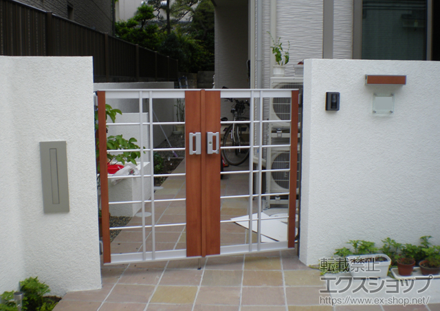 千葉県市川市のの門扉 ライフモダンII BP型 両開き 柱使用 施工例