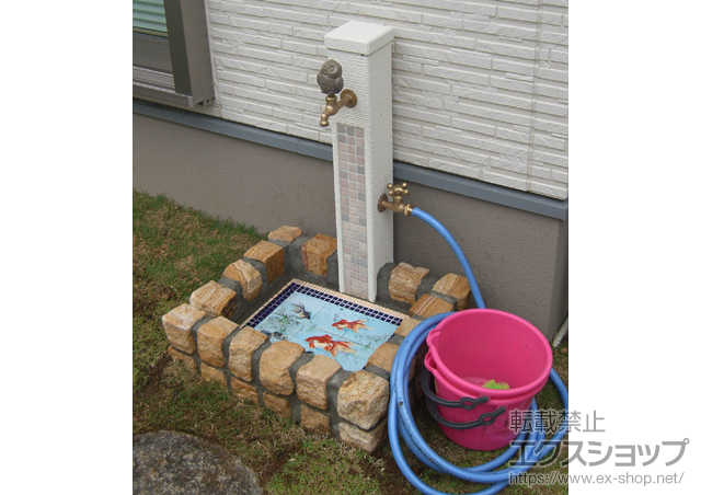 東京都葛飾区のの立水栓・ガーデンシンク ファミエンテ スタンド2口 マーブル 施工例