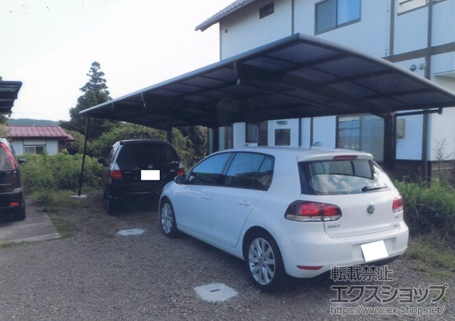 福島県西白河郡のLIXIL リクシル（トステム）のカーポート カーブポートシグマIII 縦連棟 積雪〜30cm対応+収納式サポート(補助柱)標準柱用×3 施工例