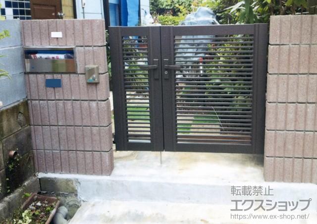 千葉県鎌ヶ谷市のの門扉 プリレオ R1型 両開き親子タイプ　門柱使用 施工例