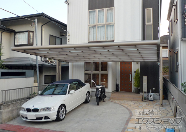 静岡県沼津市ののカーポート 4Gワイド＋パネル抜け防止材＋サポートセット（着脱式） 施工例