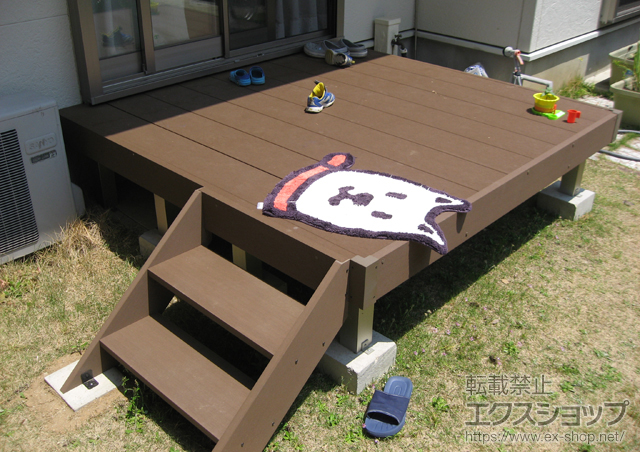 愛知県岡崎市ののウッドデッキ リウッドデッキ200 単体+リウッドステップ4型 Sタイプ 2段 施工例