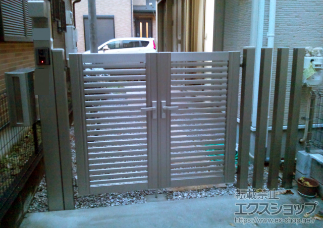 神奈川県相模原市のの門扉 プリレオ R3型 両開き 柱使用 施工例