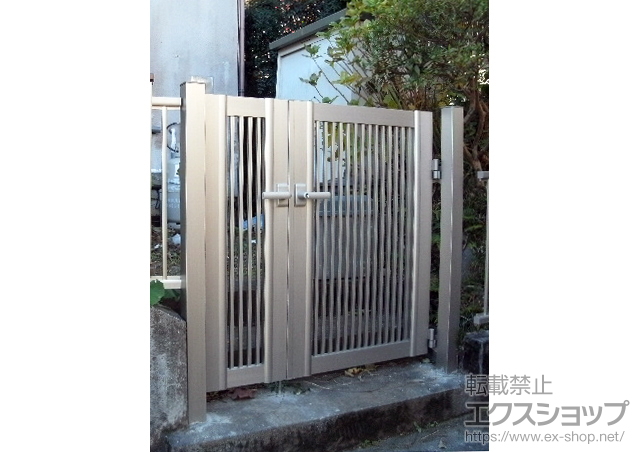 静岡県熱海市のの門扉 プレシオス門扉 縦格子 親子開き 門柱仕様 施工例