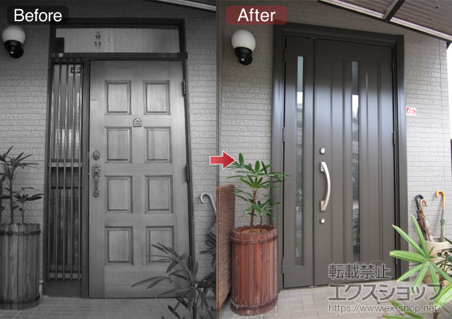 大阪府松原市のLIXIL リクシル（トステム）の玄関ドア リシェント アルミ仕様22親子R P1型 施工例