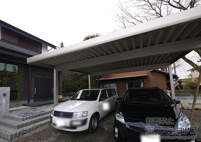 岐阜県岐阜市ののカーポート ジーポートneo 2台用 角柱仕様 標準鼻隠し 積雪〜100cm対応 施工例