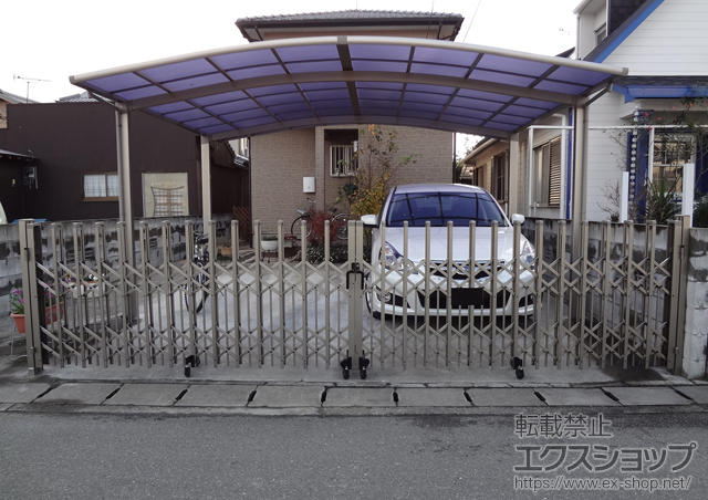 福岡県朝倉市ののカーゲート トリップゲート ペットガード型 ノンレール 両開き 施工例