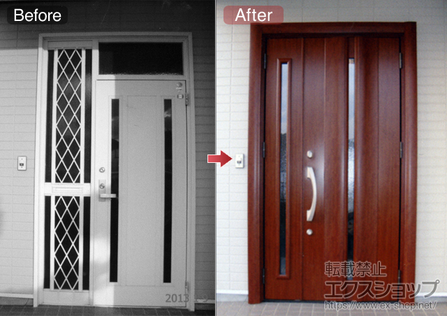 千葉県匝瑳市のLIXIL リクシル（トステム）の玄関ドア リシェントK4仕様 22親子R500型 施工例