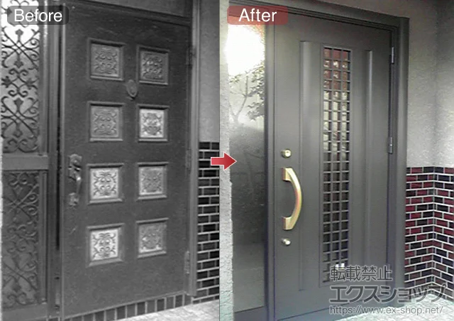 埼玉県春日部市のLIXIL リクシル(トステム)の玄関ドア リシェント S1型(アルミ色) 片袖タイプ ランマ無しタイプ 施工例