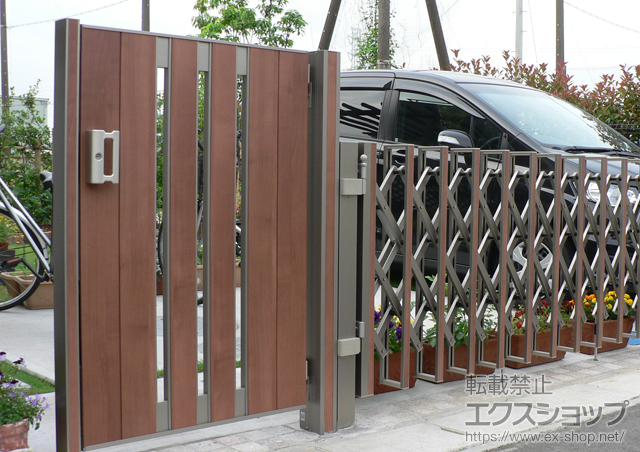 千葉県八千代市ののカーゲート、門扉 ライフモダンII SA型 複合色 片開き 柱使用 施工例