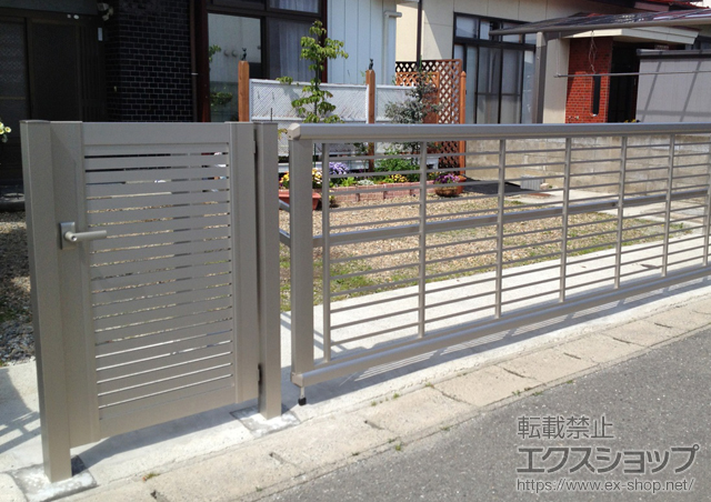 宮城県石巻市のの門扉 エクスライン門扉5型 片開き 門柱仕様 施工例