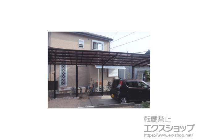 愛知県一宮市ののカーポート レイナポート 縦連棟 積雪〜20cm対応+収納式物干しセット2型 施工例