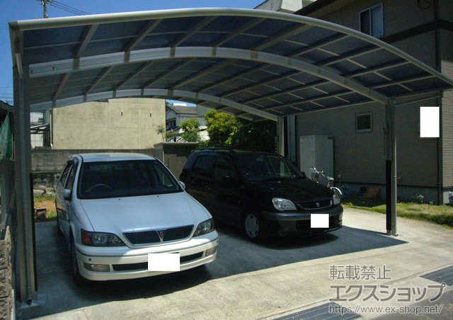 大分県津久見市ののカーポート レイナツインポートZ 積雪〜20cm対応+屋根ふき材補強部品+柱カバー（小） 2枚入+水平式物干し（カーポート用） 標準 2本入 施工例