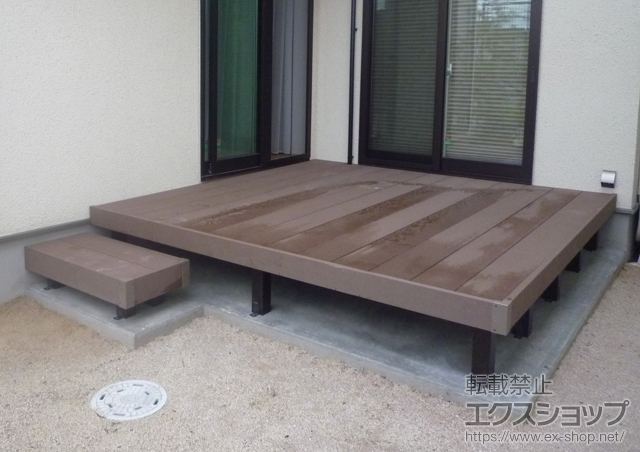 福岡県筑紫野市ののウッドデッキ リウッドデッキ200+独立式リウッドステップ2型 施工例