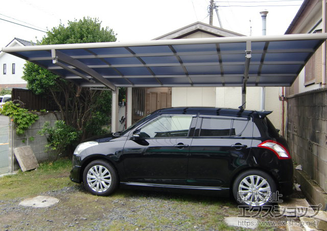 千葉県銚子市のLIXIL リクシル（トステム）のカーポート カーブポートシグマIII 積雪〜30cm対応+収納式サポート(補助柱) 標準2本入+屋根材ホルダー 50タイプ用+母屋補強材 50タイプ用×3セット 施工例