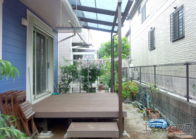 神奈川県横浜市ののウッドデッキ リウッドデッキ 200 単体+独立式 リウッドステップ2型 施工例